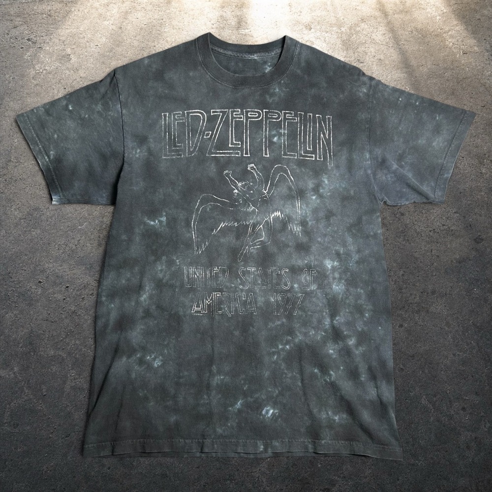 Led Zeppelin 1977 US Tour Graphic Tee Acid Wash Black Grey Retro Size Medium